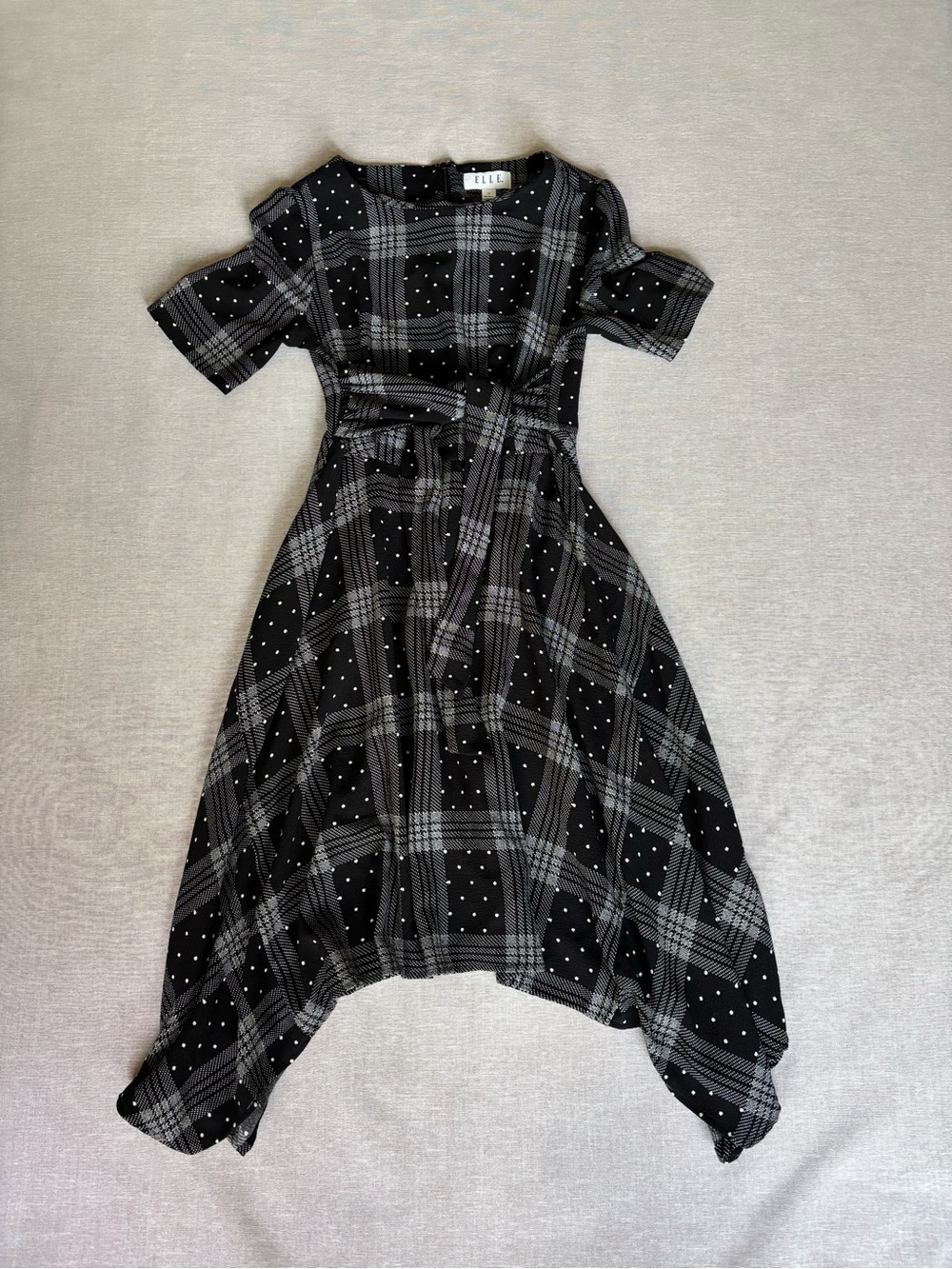 Elle retro polka dot plaid black & white rockabilly swing tea dress Size S